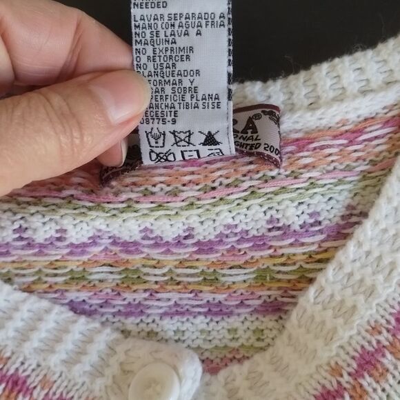 Tiara International Cross stitch print Sweater Cardigan button down Large *Vtg* - Picture 12 of 12